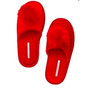 VICTORIAS SECRET RED POM POM SLIPPERS M
